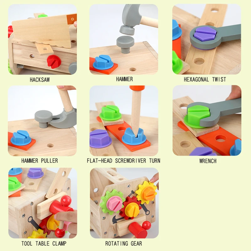 Set di attrezzi per bambini in legno Giocattolo da viaggio Stelo Giocattoli per l'apprendimento Per i più piccoli Giocattoli educativi da costruzione per bambini Ragazze Ragazzi Regali di festa