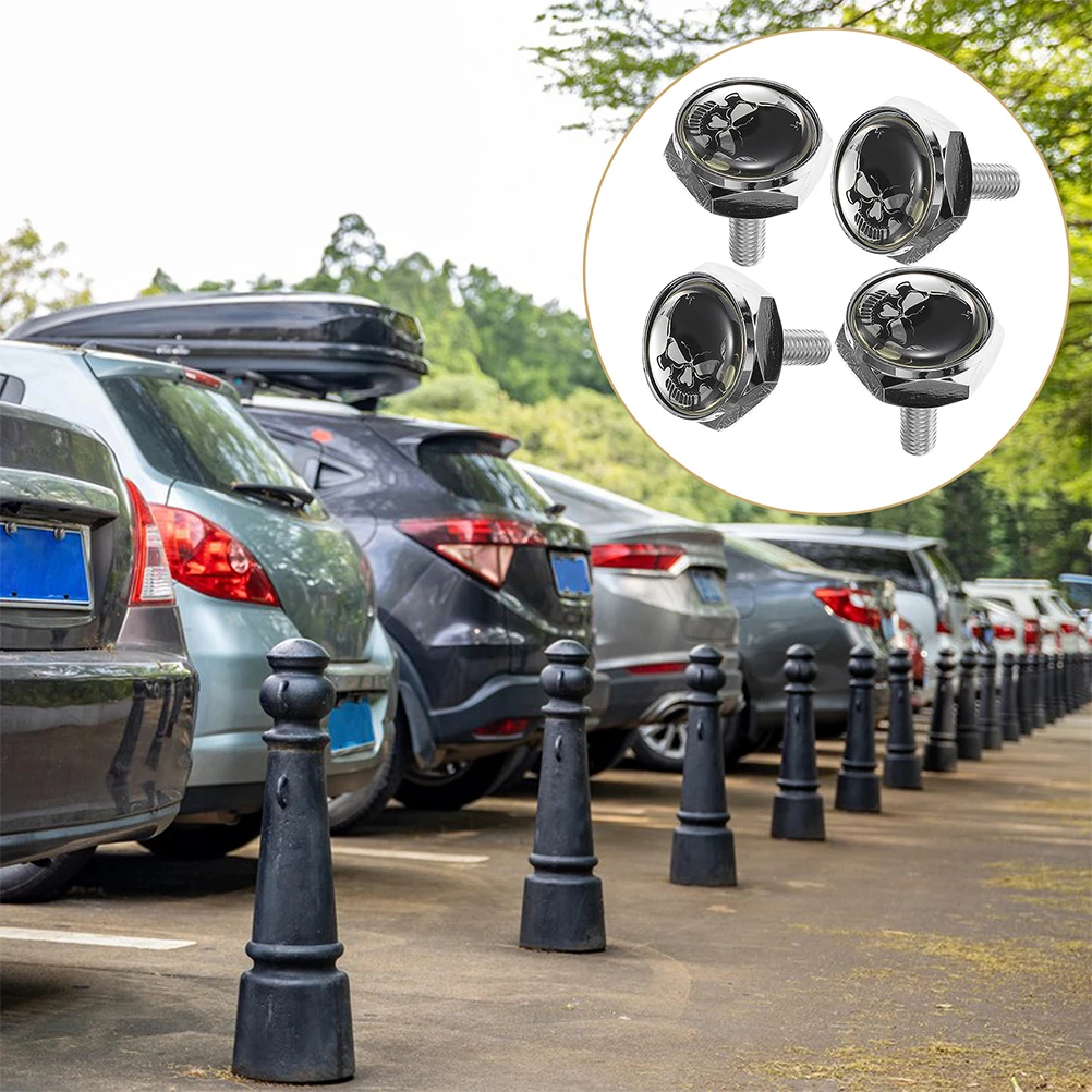 

8pcs Stainless Steel License Plate Screws Black Skull Anti Theft Universal Car Motorcycle Decorative Bolts Backplate Security