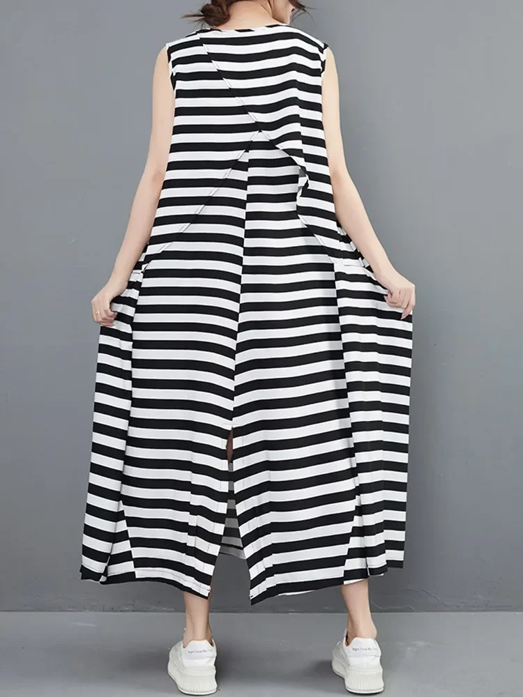 sleeveless vintage stripe new in dresses for women casual loose long summer dress elegant clothing 2025
