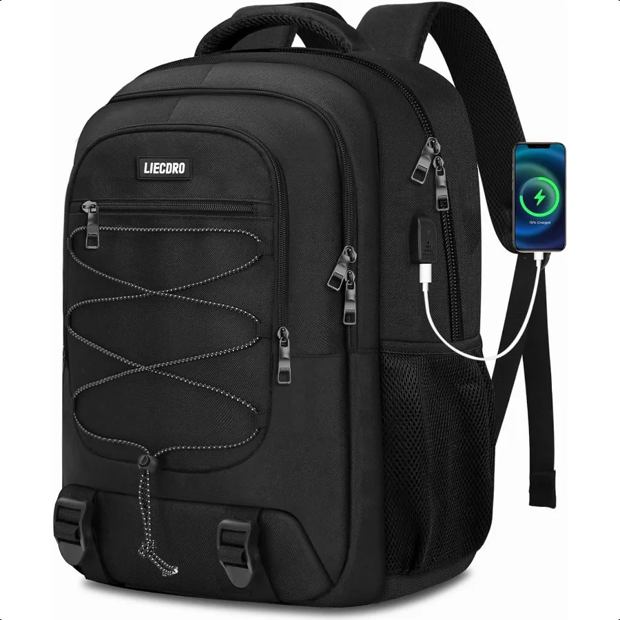 

Black Backpack for Men Backpack for School School Backpacks for Boys Teens 15.6 inch Laptop Back Pack with USB Charging Port La
