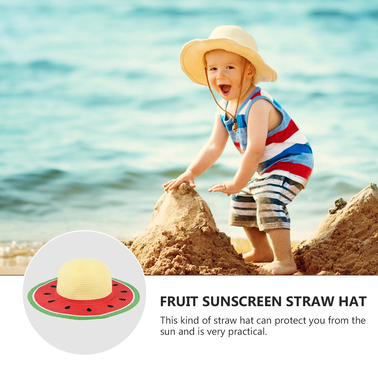 

Watermelon Pattern Straw Sunhat For Adults Durable Outdoor Wide Brim Sun Protection Hat Handmade Bamboo Weaving Summer Travel