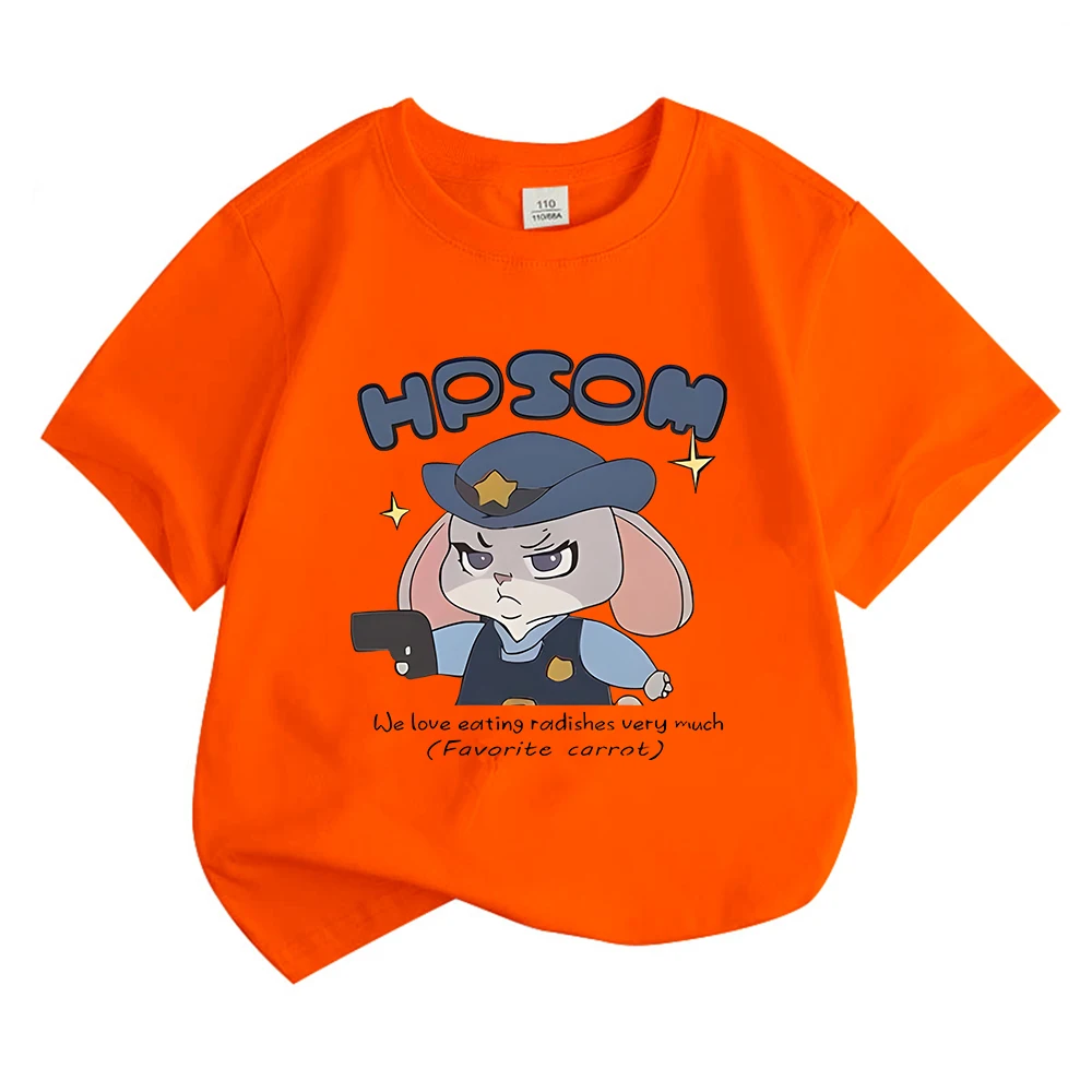 Zootopia Judy Love Carrot Graphic Print O-Neck Tee-shirt for Boys/Girls Casual Loose Anime Short Sleeve Tops Tees Kids Clothes