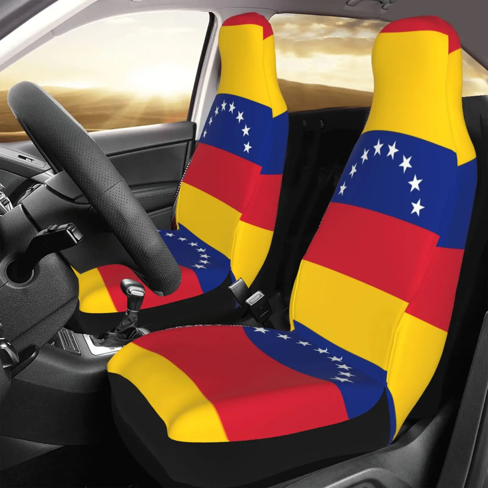 Venezuela Flag Printed Car Front Seat Cover Protection Kit - 2 Pieces - Patriotic-themed Car Interior Accessory Seat Cover