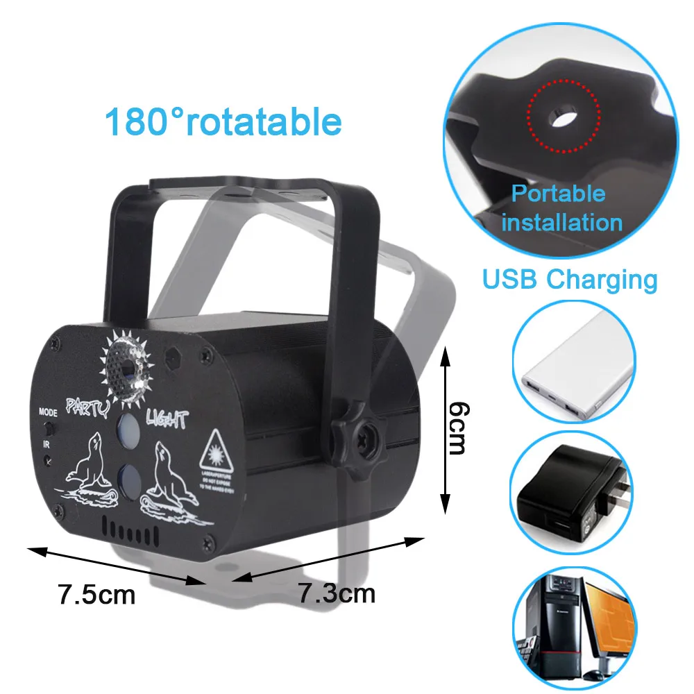 مصباح LED صغير RGB ديسكو ليزر المرحلة العارض DJ الطرف ستروب مصباح USB قابلة للشحن إضاءة للملاهي الليلية تأثير مصباح عيد ميلاد