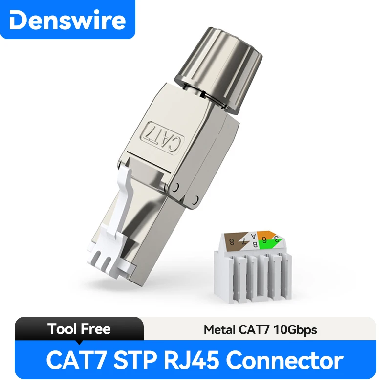

Denswire CAT7/CAT6A RJ45 Connectors, Tool-Free Shielded Zinc Alloy Ethernet Plugs Termination Plug Fits Solid/Stranded Cable