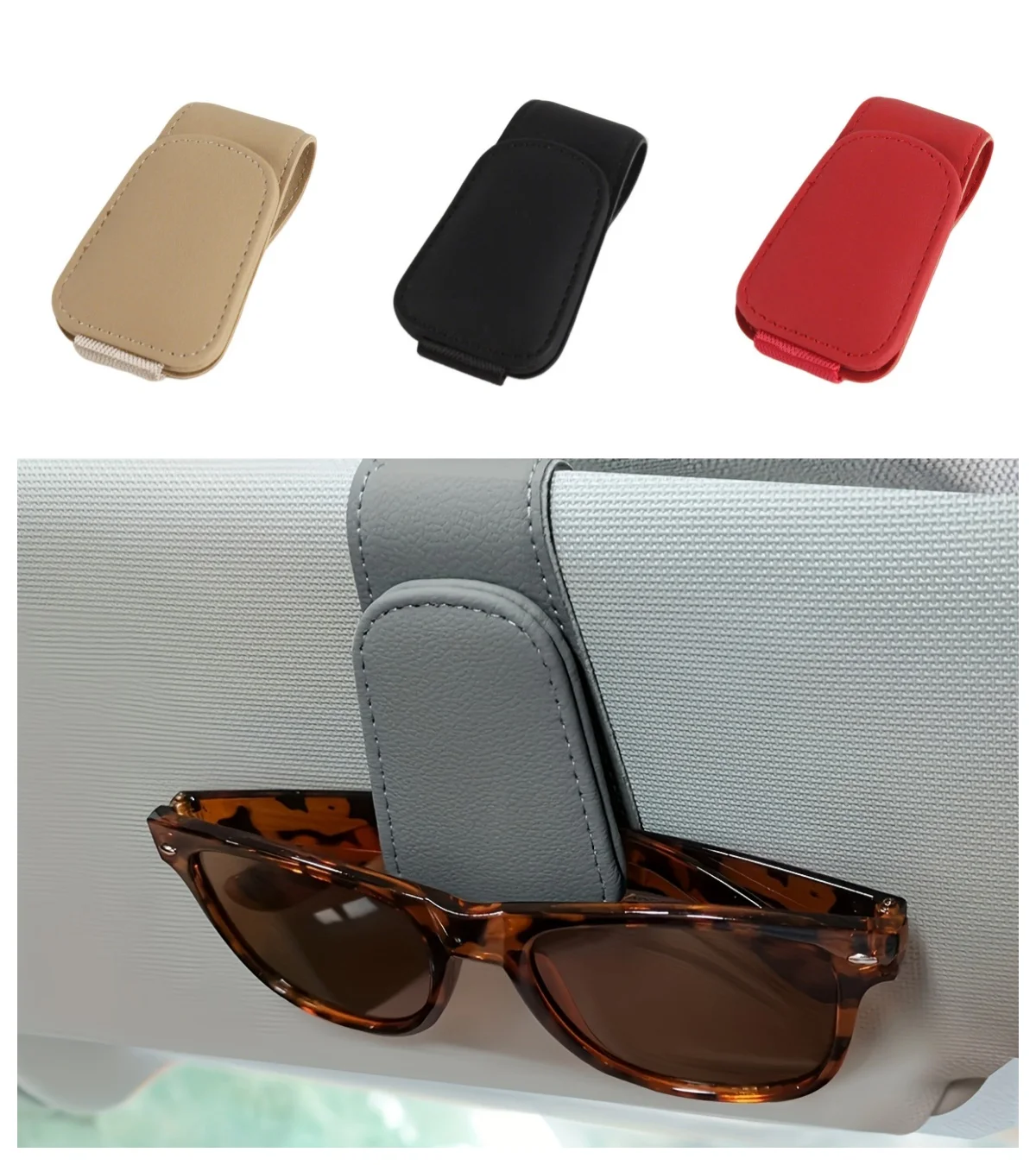 

Premium Leather Car Sun Visor Sunglasses Clip Multi-Function Eyeglasses Holder Auto Interior Storage Accessories for All Vehicle