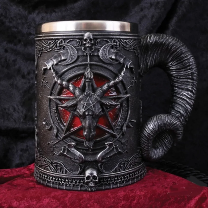 Buffmet Resin Stainless Steel Mug Baphomet Beer Glass  Beer Steins Drinkware Horn Tankard Coffee Cup Tea Tumbler Pub Bar Decor