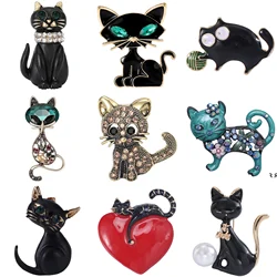 Enamel Cat Pin for Women Unisex Rhinestone Cats Brooch Kitten Lapel Pins Banquet Party Backpack Gifts Jewelry Accessories