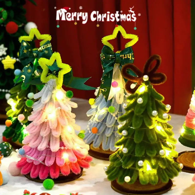 Kit de artesanía de árbol de Navidad 3D, árbol de Navidad para niños pequeños con adornos de luces, decoración para niños, Kit de fabricación de tarjetas artesanales de Navidad