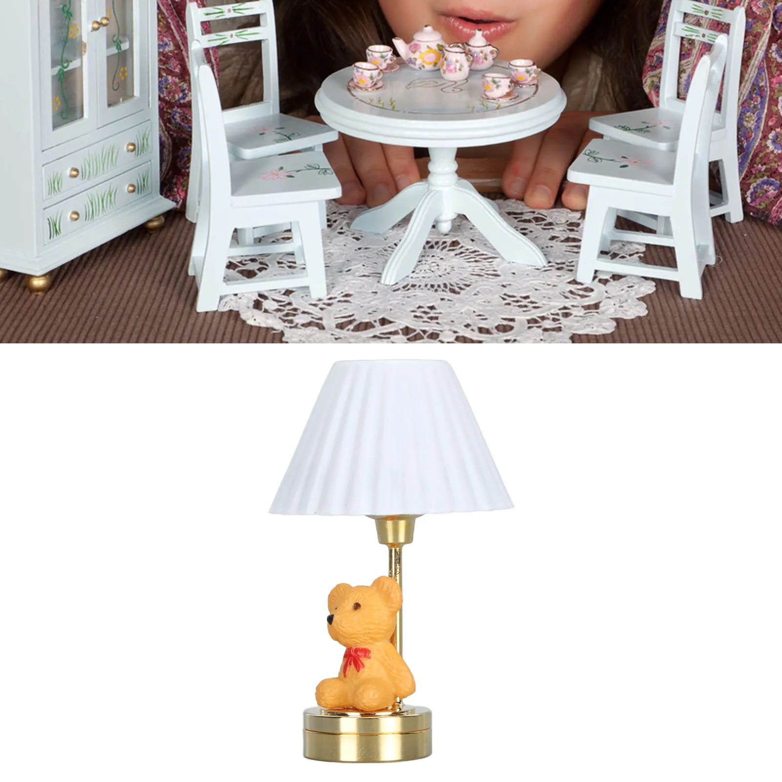 Decor Dollhouse Bear Table Light 1: 12 Scale Dollhouse Bear Table Decor Realistic LED Lamp Dollhouse Bear Bedside Light