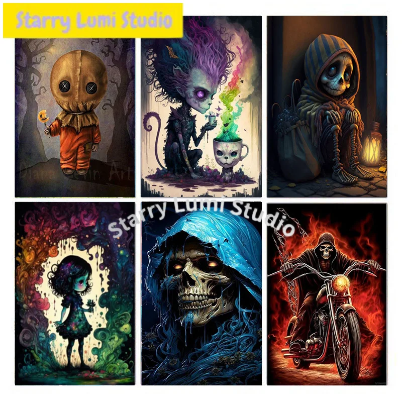 

Набор для алмазной вышивки 5D ко Дню святого Валентина с дизайном в виде мультяшного черепа, подходит для взрослых и начинающих.