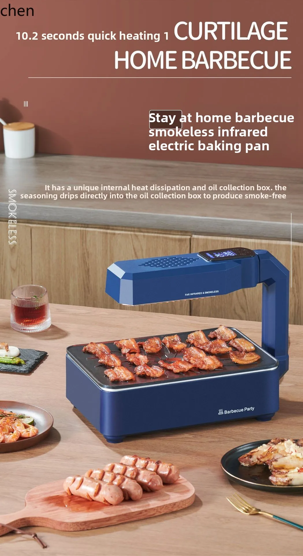 Máquina de barbacoa de escritorio LXC, parrilla eléctrica para barbacoa, parrilla eléctrica sin humo para el hogar, pequeña para interiores