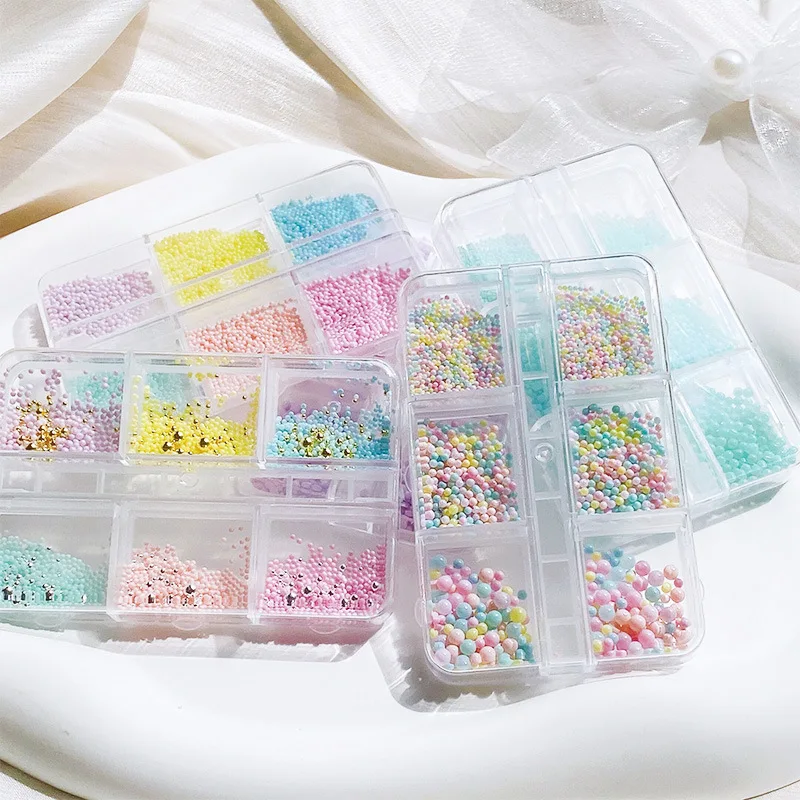 1Box Summer Mixed Nail Art Beads Plastic Mixed 1/1.5/2/3mm Multi-Size Mini Ball Shaped Nail Art Rhinestones For Nail DIY Craft