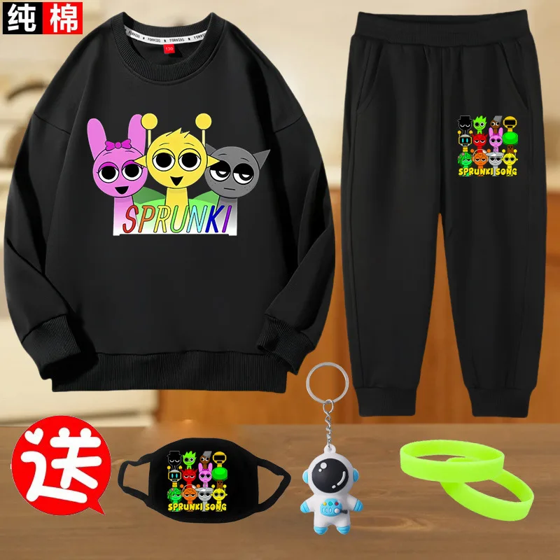 Sprunki Incredibox Cartoon Game Characters Children's Set Sweatshirt And Pants Thicken Long Sleeve Tracksuit 2Pcs Boys Girls