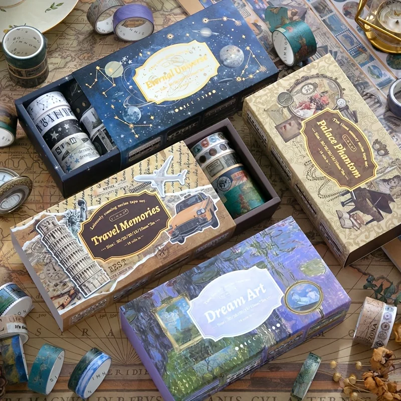 Retro Gothic Washi Tape Set 18 Rolls for Scrapbooking DIY Journal Decoration Stickers Collage Art Phone Case Notebook Craft