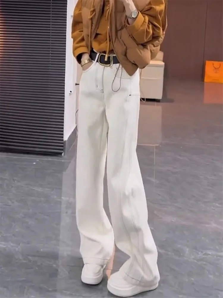 

Прямые джинсы с высокой талией для женщин больших размеров, свободные брюки с высокой талией для похудения, широкие брюки для грушевого тела, повседневные брюки