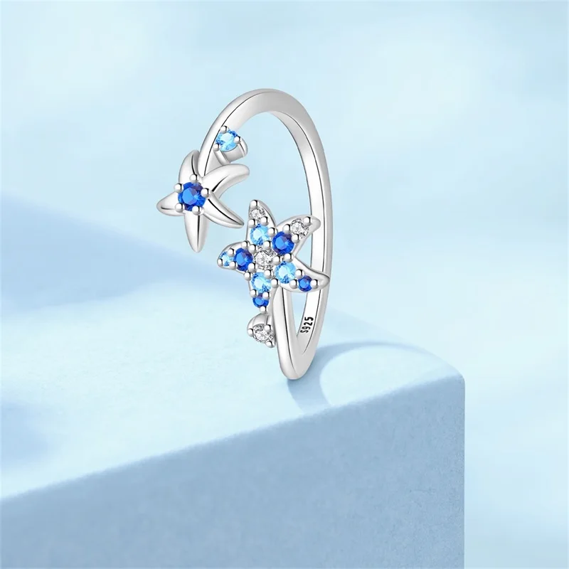 2026 Popular 925 Sterling Silver Blue Starfish Ring High Quality Original For Women Girls Fine Birthday Graduation Jewelry Gifts