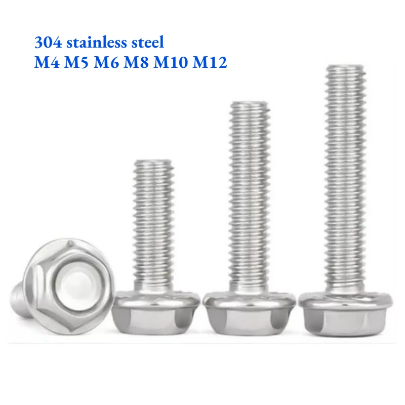 4~60pcs M4 M5 M6 M8 M10 M12 304 Stainless Steel External Hexagon Flange Screws Bolts with Concave Serrated Washer Head GB5789