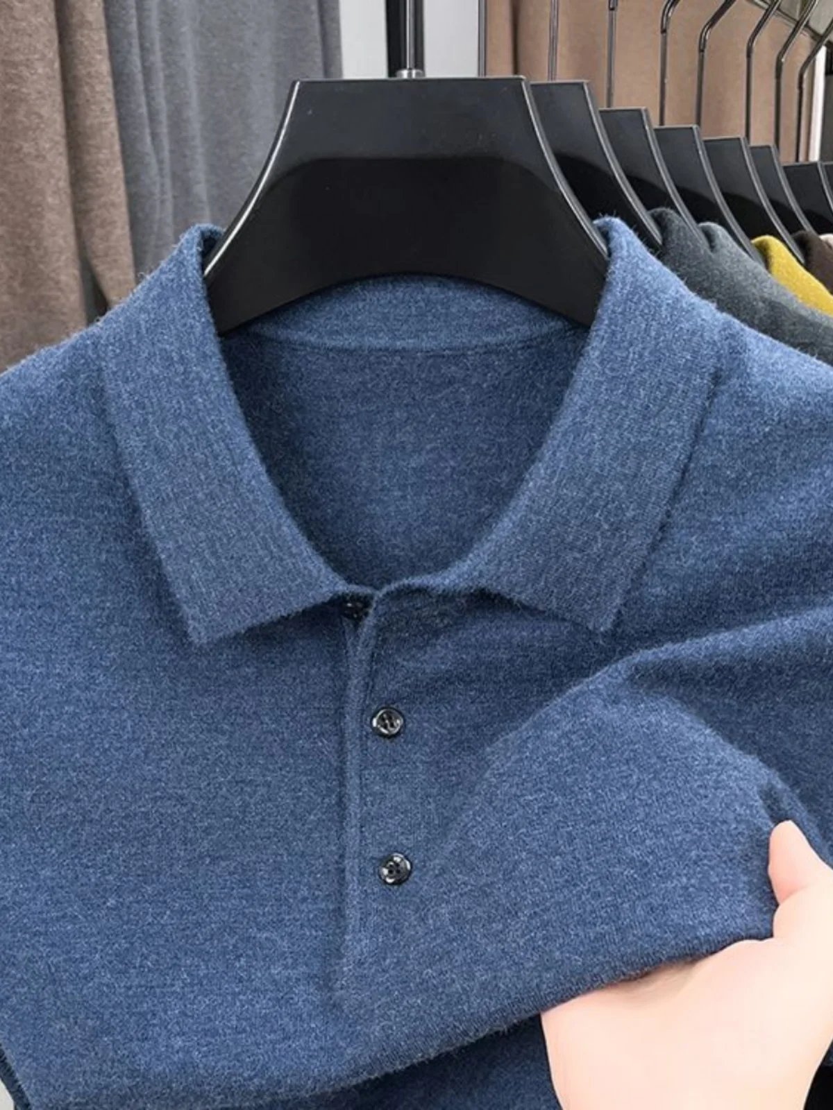 

Erdos 00% Pure Wool Men's irt ort Sve Turn-down Collar f Sve Base Layer Woolen Sweater Busin Casual Sle