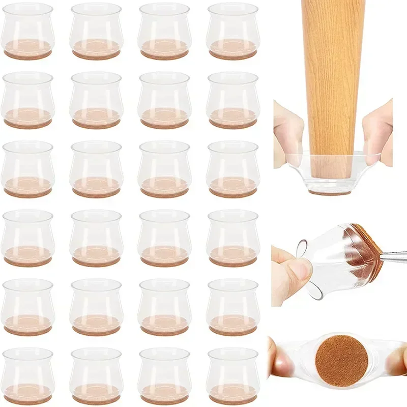 4/24pcs Silicone Chair Leg Protectors with Felt Pads – Scratch-Free Furniture Caps, Easy Glide, Noise-Reducing image 2