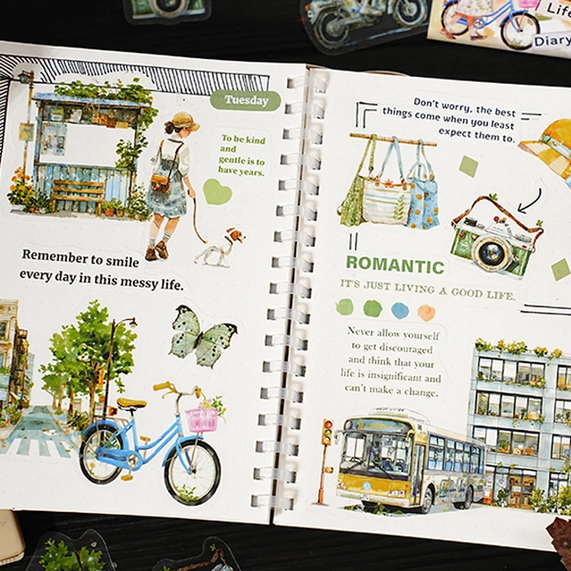 45pcs Life Observation Diary Series Stickers Handbook Collage DIY Photo Frame Album Diary Notebook Postcard Envelope Card