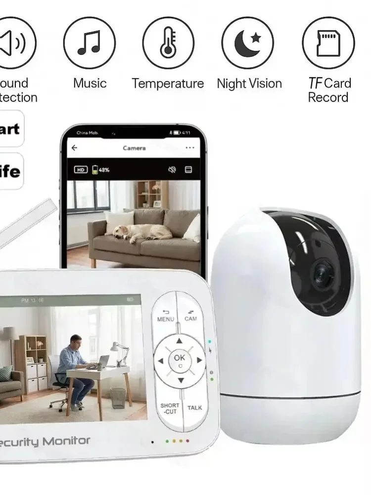 5-Zoll-HD-Video-Babyphone-Kamera-Set mit großem Bildschirm, Tuya Smart App, Fernansicht, Zwei-Wege-Audio, Infrarot-Nachtsicht, Raumtemperaturüberwachung, kabellose Babykamera für Kinderzimmer,