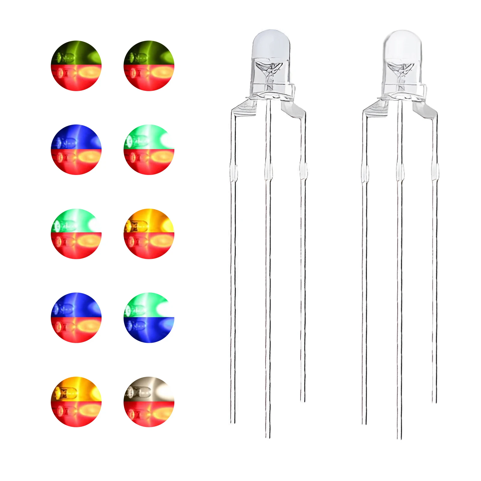 10pcs 3mm Round Clear/Fog LED Bicolor Lamp F3 Common Anode/Cathode LED 3 Pins Light Emitting Diode Red&Yellow Blue&Green