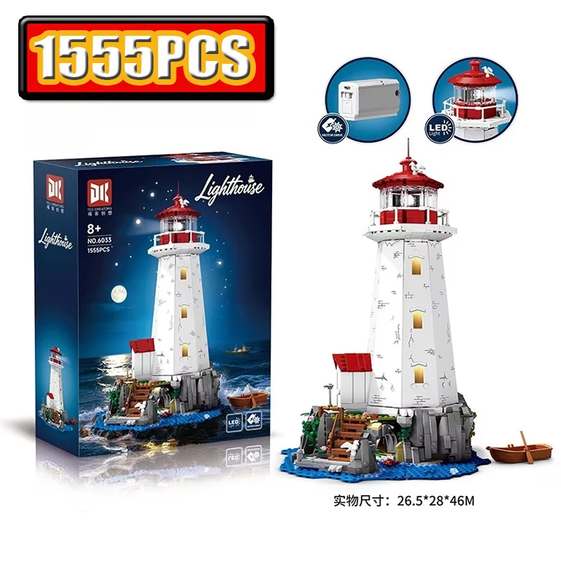 Mini City Bricks MOC Block Seaside Lighthouse Street Scene Collectible Model High Difficulty DIY Assembly Tabletop Display Decor