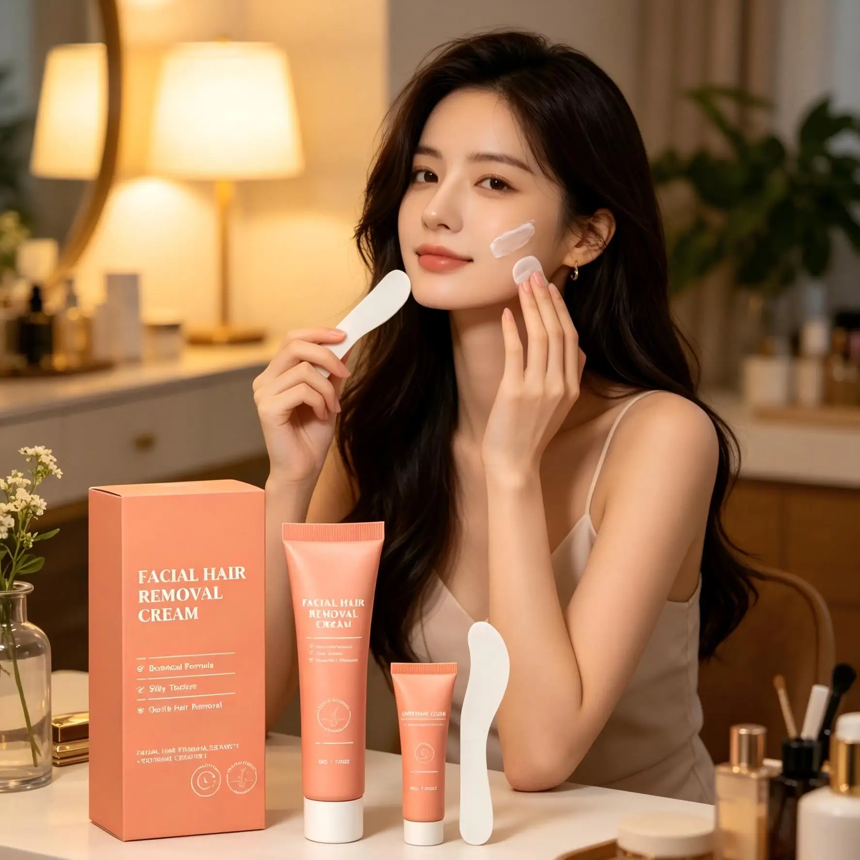 Crema Depilatoria Facial Sin Dolor, Piel Suave e Impecable, Crema Depilatoria y Crema Facial Hidratante y Calmante, Kit de Depilación