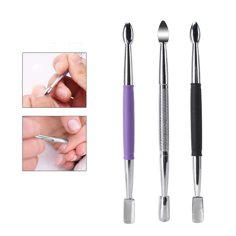 Nail Double-Headed Dead Skin Remover Fork Push Cuticle Push Stainless Steel UV Gel Polish Scraper Anti-skid Handle Nail Cuticle