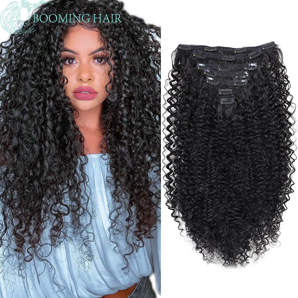 Clipe Sintético Em Extensões De Cabelo, Kinky Cabelo Encaracolado Pedaços, Fibra Orgânica, Jerry Encaracolado Clip-On Cabelo, Cabeça Cheia, 140g, 26