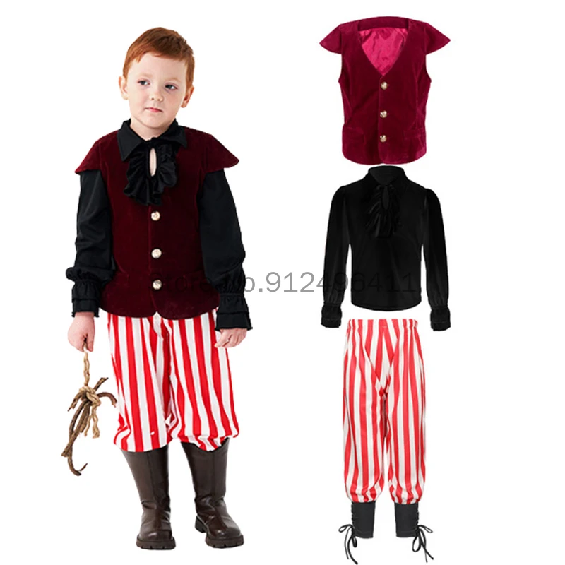 

Kids Boys Medieval Renaissance Victorian Vampire Cosplay Costumes Children's Day Ruffled Pirate Knight Halloween Carnival Outfit