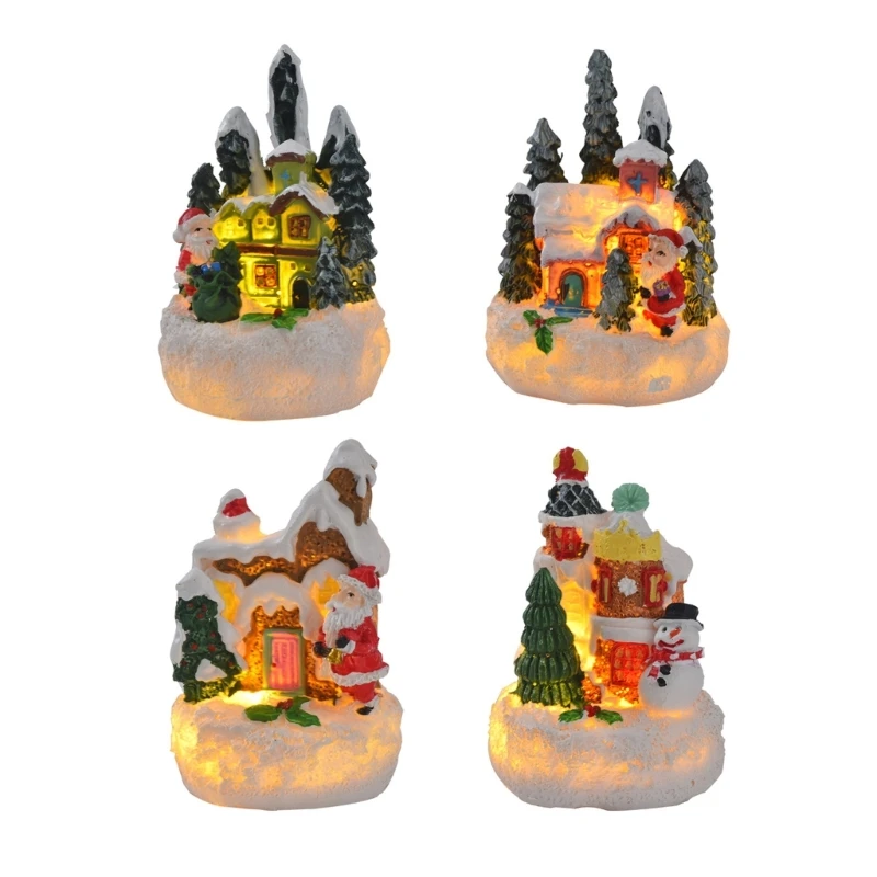 

Eye Catching Christmas Resin Artwork Santa/Snowman House Sculpture Desktop Decoration Decorative Home Ornament