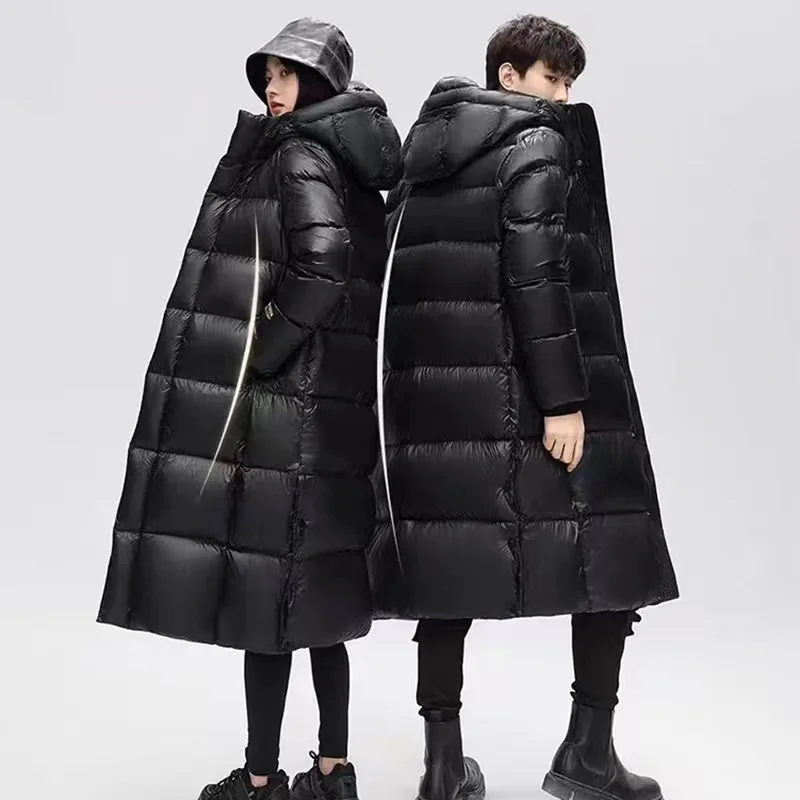 2024 New Style Winter Down Coat For Men Women Casual Loose Fit Black Couple\'s Jacket Thickened Long Sleeve Hooded Parka