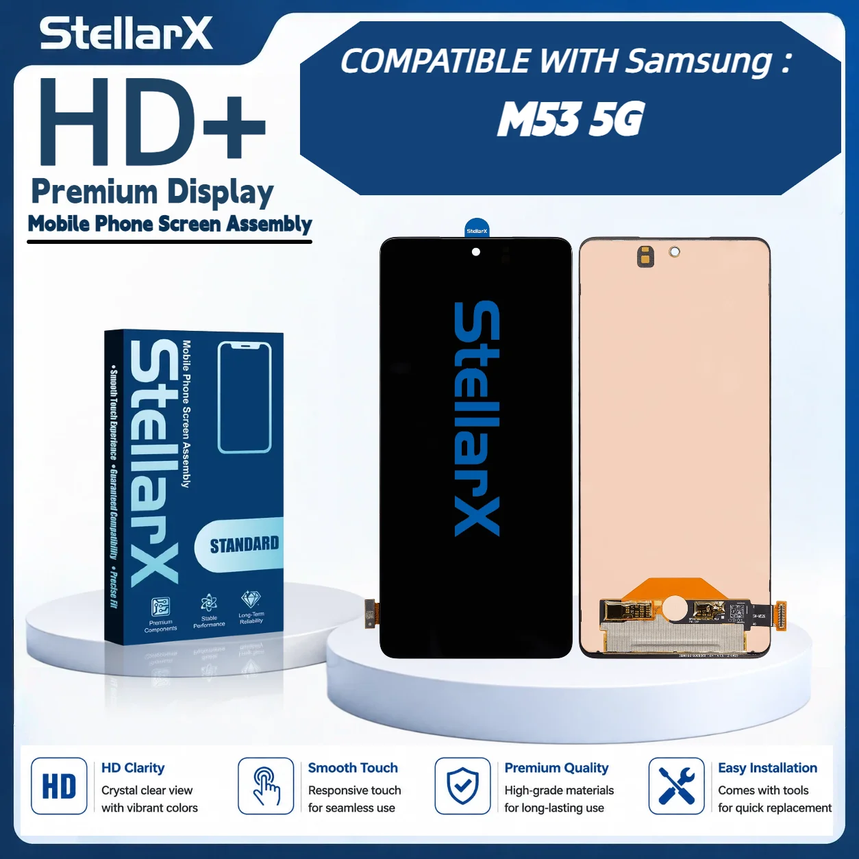 StellarX HD+ High Resolution Display Screen Replacement for Samsung M53 5G LCD Assembly Without Frame with free tools