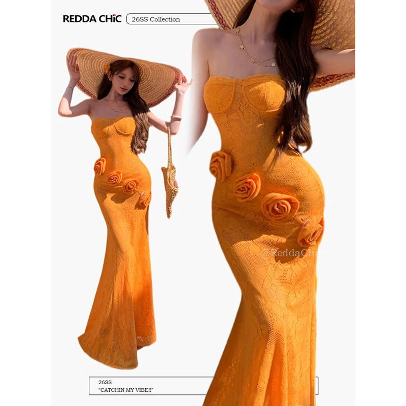 

Элегантное и сексуальное вечернее платье ReddaChic с 3D цветами, корсетное, облегающее, макси, фасон «рыбий хвост» для коктейльных вечеринок и праздников