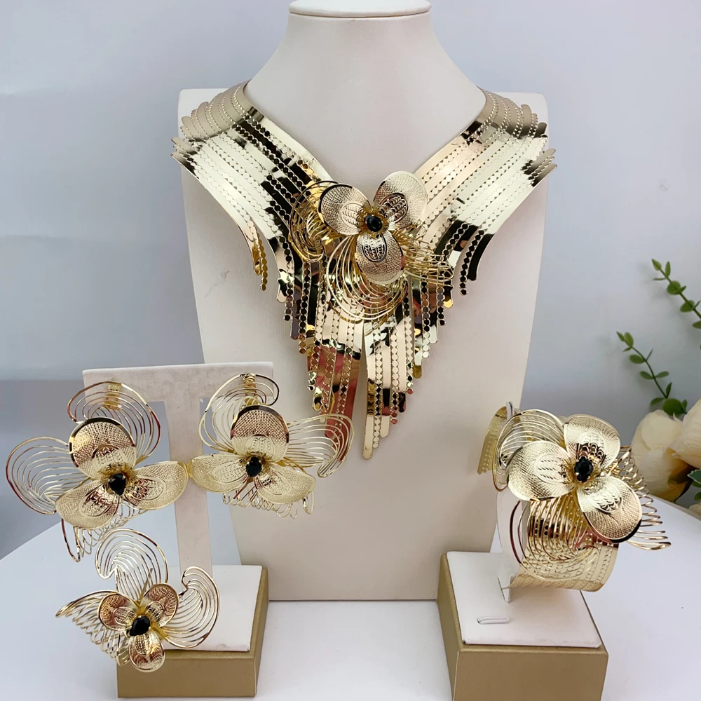 Brazilian Simple Style Big Bold Necklace Luxury Quality African Bride Jewelry Set For Women Party Gifts FHK24882