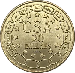 US 1861 20 Twenty Dollars CSA Confederate United States Gold Brass Metal Copy Commemorative Coin Ww2 Moneda Collectible Coins