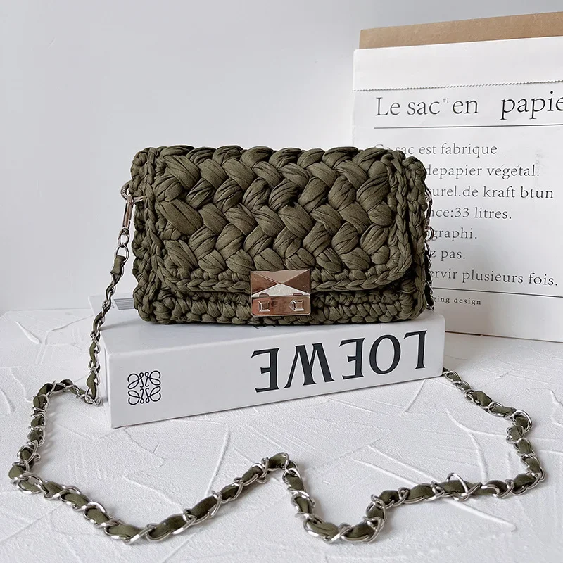 DIY Hand-woven Cotton Crochet Crossbody Messenger Bag INS Hyun-a Kim with Small Fragrance Handbag As A Gift for His Girlfriend.