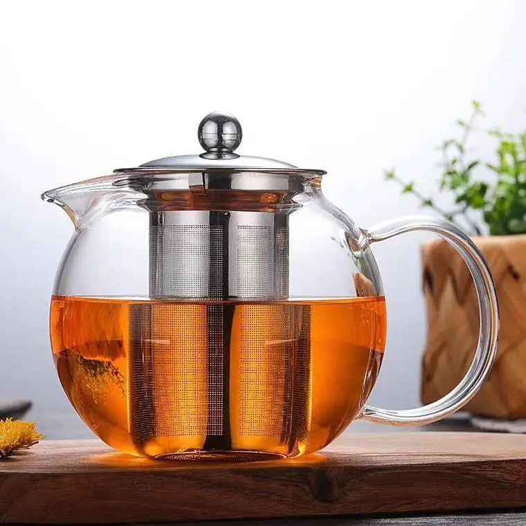 

Steel leaky glass teapot stainless steel filter bubble teapot heat-resistant flower teapot household tea set