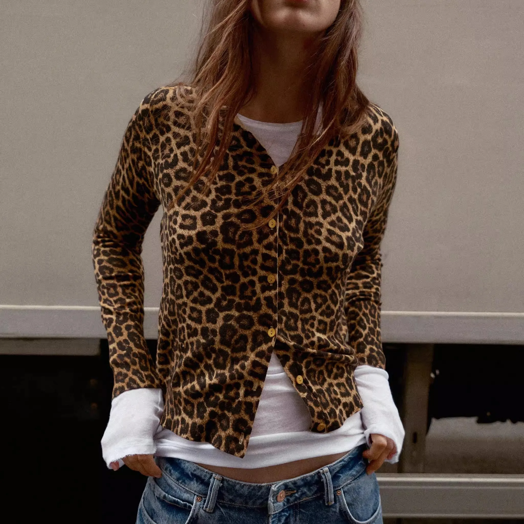 

Новый осенний длинный светер с животным принтом, круглый вязаный свитер Ne, женский модный кардиган премиум-класса Quali с двойной вязкой обычной длины