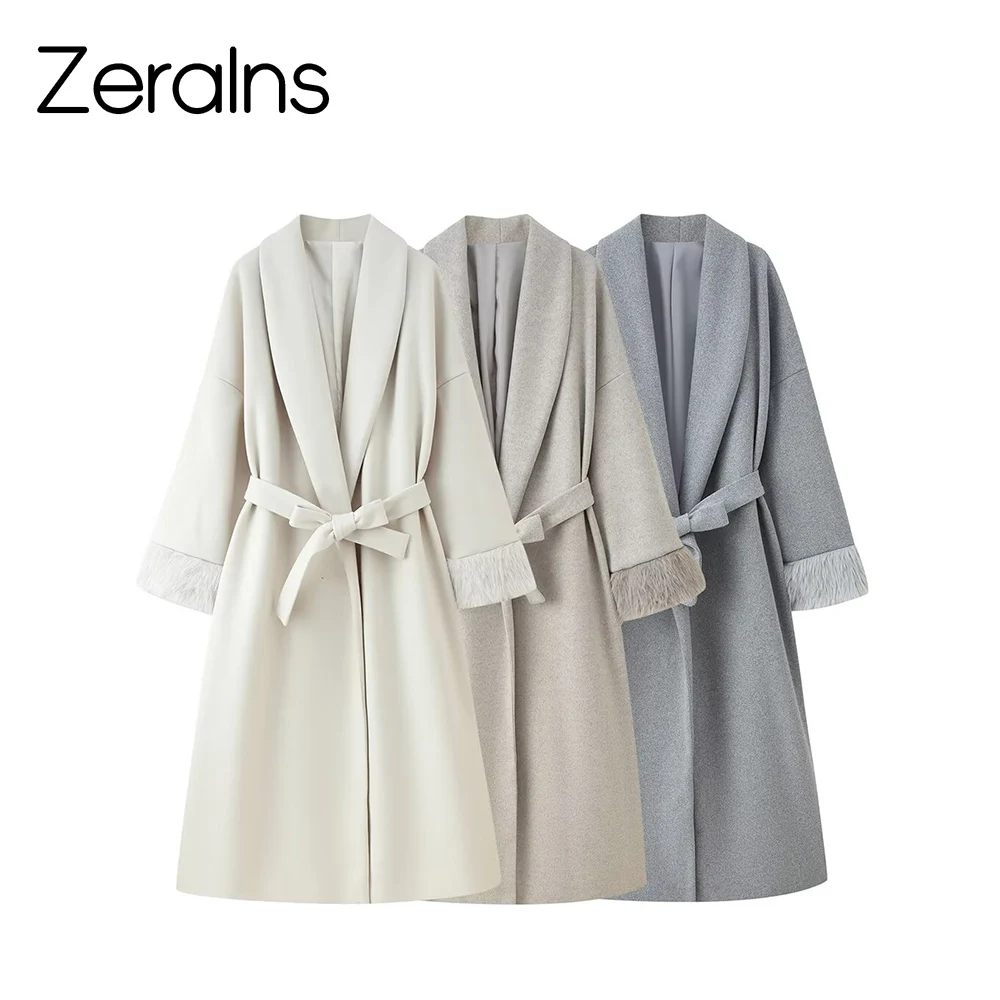 

ZERAINS Новая зимняя длинная утягивающая повседневная куртка в минималистском стиле, изысканное и элегантное темпераментное модное шерстяное пальто