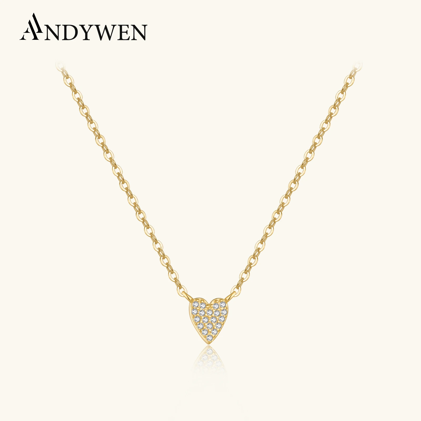ANDYWEN Halskette mit 925er-Sterlingsilber, Gold, Herz, Zirkon, Liebesanhänger, lange Kette, 2024, Valentinstag-Juwelen zum Muttertag