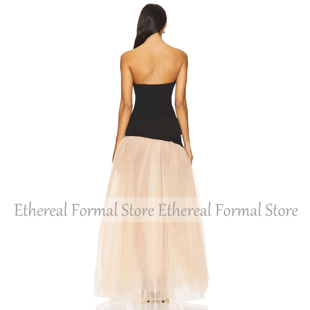 Современное вечернее платье без бретелек, тюль цвета шампанского, женское платье для выпускного вечера без рукавов с разрезом, вечернее платье длиной до пола, Саудовское платье