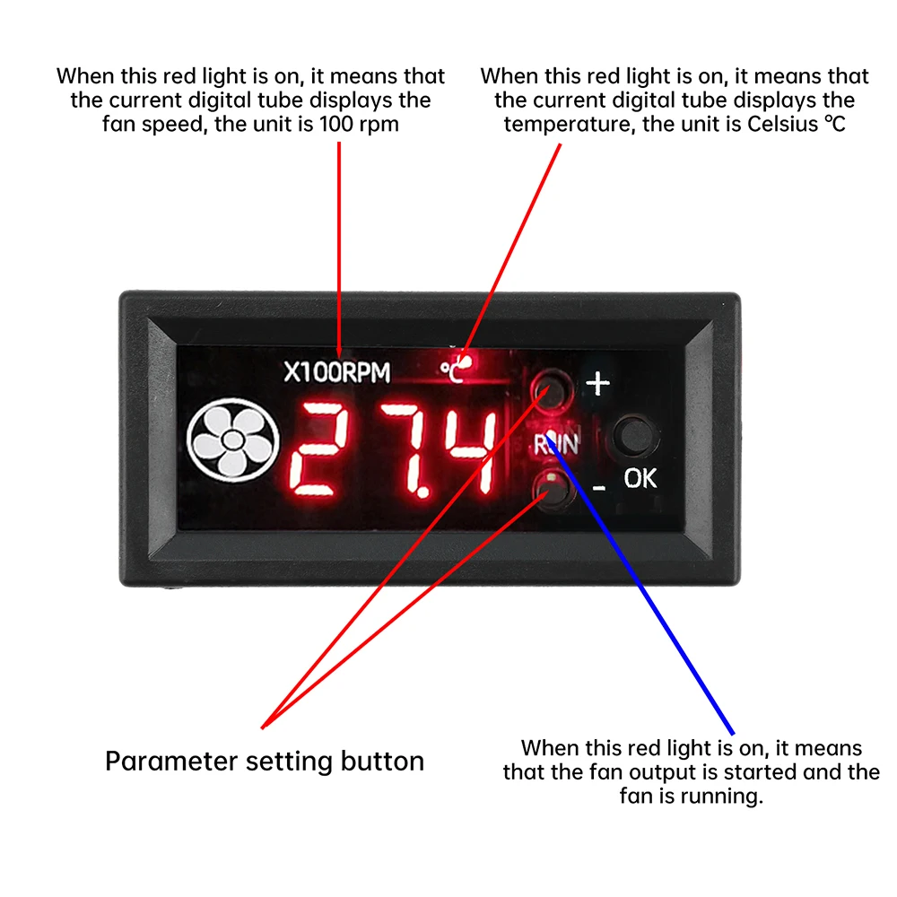 Controlador de velocidad de Control de temperatura del ventilador PWM de 4 cables 12V3A pantalla Digital velocidad de temperatura reducción de ruido del chasis