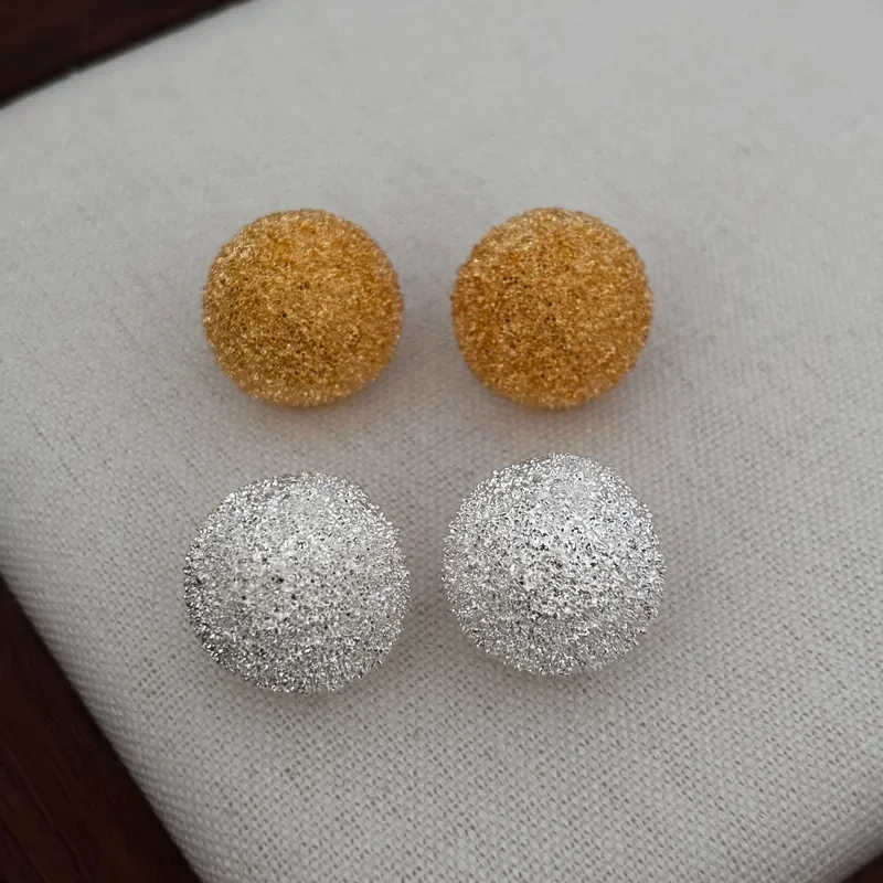 Gold and silver two-color metal mesh sand ball stud earrings niche design sense high sense temperament versatile commuter