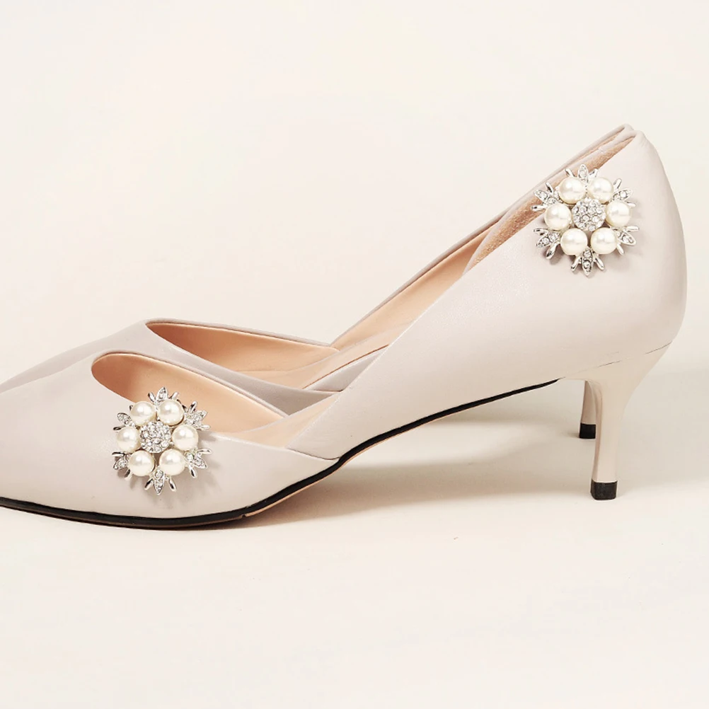 

2 Pcs Pearl Shoe Buckles Crystal Decor for Bridal High Heels Wedding Clip Elegant Fashion Design Party Photos Shoe Jewelry