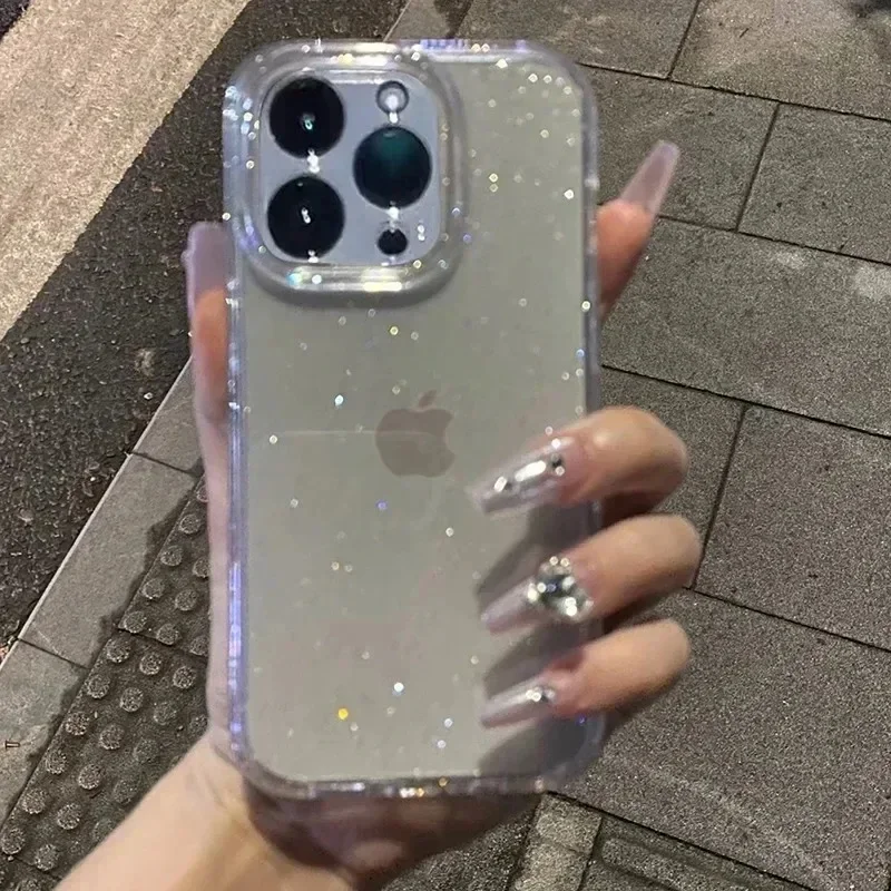 Luxury Glitter Transparent Shiny Case for iPhone 16 15 14 Pro Max 13 12 11 16Pro Bling Clear Soft Shockproof Ultra Slim Cover