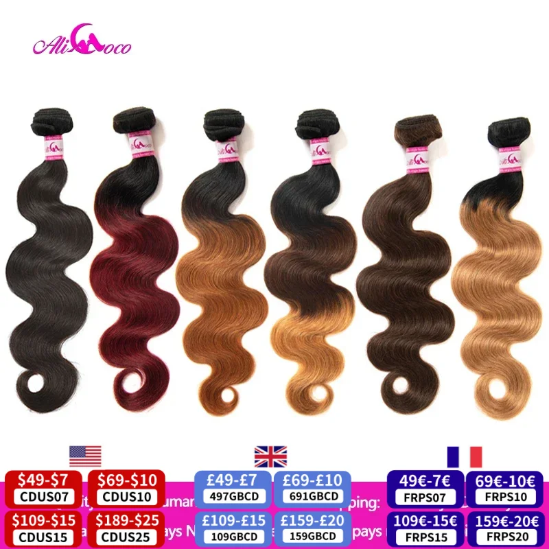 Extensiones de cabello brasileño ondulado Ali Coco "8-30" pulgadas 100% mechones de cabello humano postizo 3/4 Uds mechones de cabello Remy Omber