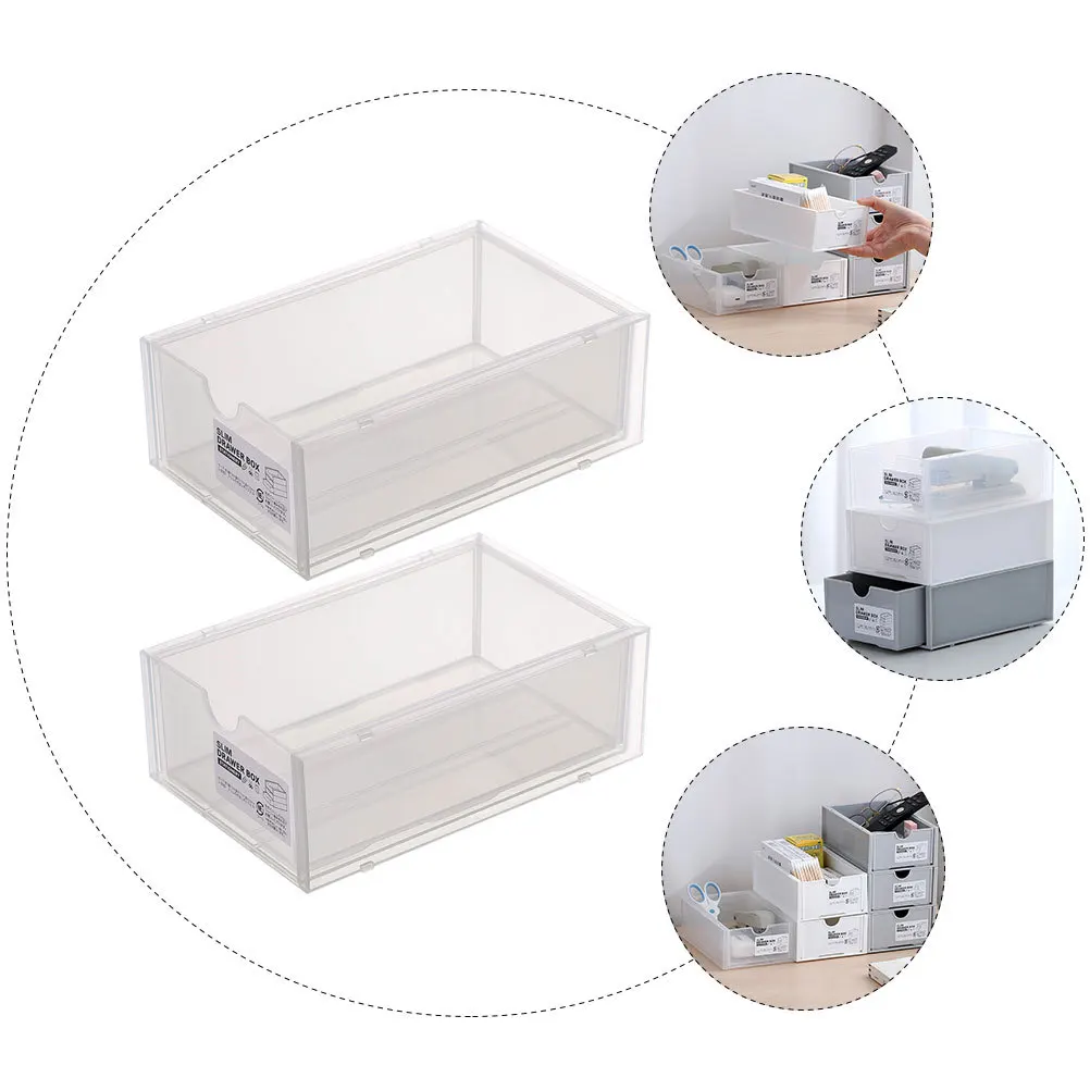 

2Pcs Desktop Storage Box Elegant Drawer Design Pen Cream Jewelry Organizer Compact Lightweight Home Storage Tool
